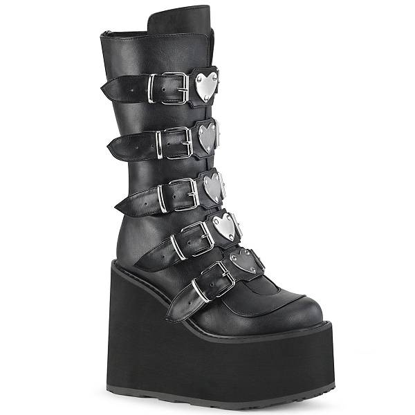 Demonia Women's Swing-230 Platform Mid Calf Boots - Black Vegan Leather D1854-36US Clearance